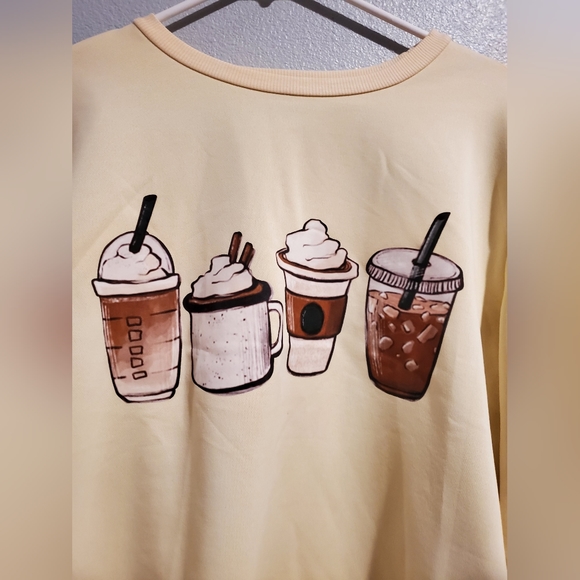 Womens Shein Curve Coffee Themed Pullover Sweatshirt Beige OXL - Picture 3 of 5